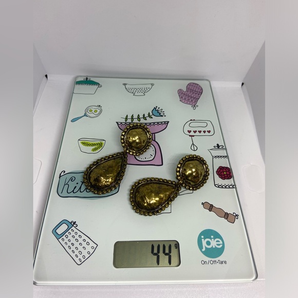 Edouard Rambaud Clip-on Earrings Aged Brass/Gold Tone Hammered Texture Metal MCM - Picture 13 of 13